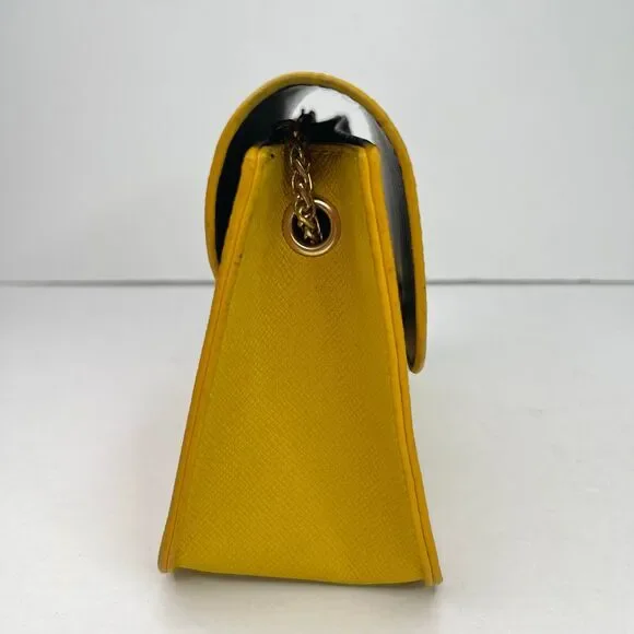 Shoulder Mini Tote Bag Purse Gold Chain Mustard Yellow Women’s #577 - Picture 2 of 12